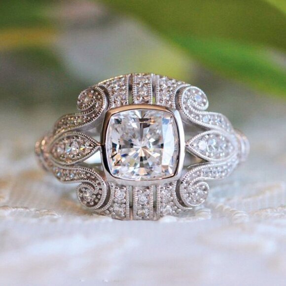 Dainty Square Beautiful Flower Carved Vintage Silver Ring for Women, VIP018/1 - Picture 1 of 4